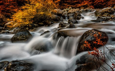 Autumn Tablet River Buzzing Desktop Rocks 4k Red Leaves Yellow