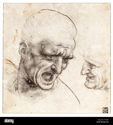 Study Of Two Warriors Heads For The Battle Of Anghiari Drawing