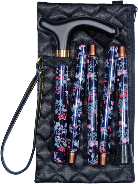 Ladies Adjustable Folding Floral Walking Stick Cane Black Colour