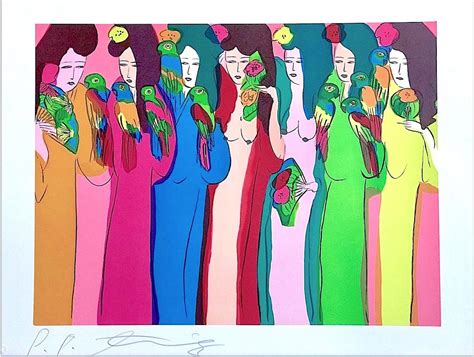 walasse ting ladies with parrots signed lithograph asian women multicolour parrots kimonos