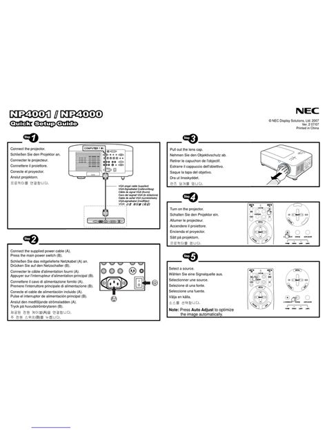 Nec Np4000 Quick Setup Manual Pdf Download Manualslib
