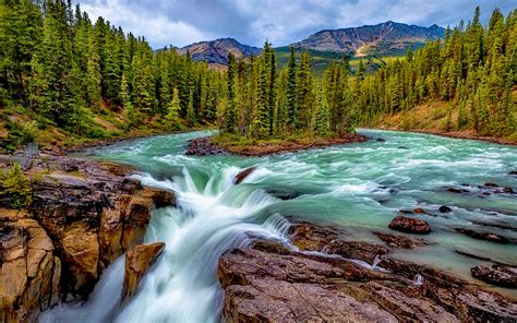 Falls On Sunwapta River In Jasper National Park Alberta Canada Desktop