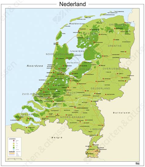 Het uur van de wolf7 juni 23:35. Kaart Nederland Natuurkundig 436 | Kaarten en Atlassen.nl