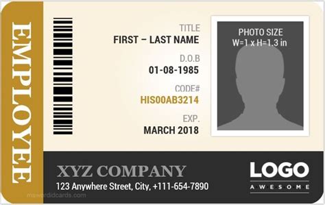 Employee Id Card Template Free Download Word Printable Templates