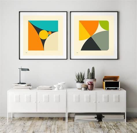 2 Minimal Geometric Fine Art Prints Colorful Abstract Wall Art By