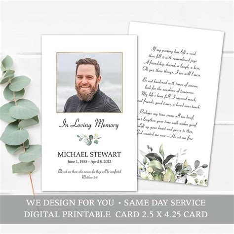 Printable Memorial Mass Card Keepsake With Photo Funeral Guest Book