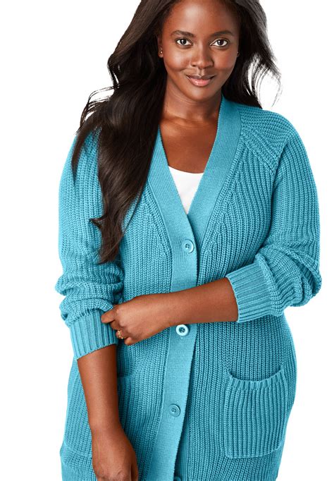 Woman Within Woman Within Plus Size Long Sleeve Shaker Cardigan