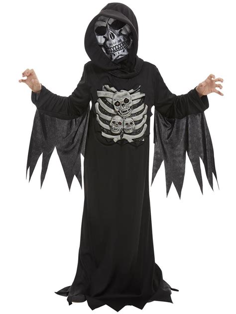 Boys Skeleton Grim Reaper Costume Mask Halloween Fancy Dress Outfit