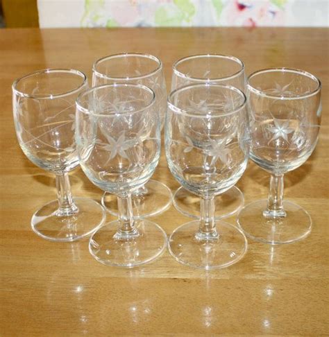 vintage set of 6 floral etched wine glasses etsy etched wine glasses vintage wine glasses