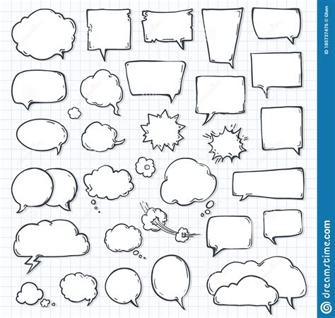 Set Of Speech Bubbles Notepad Sheet Paper With Shadow Doodle Or
