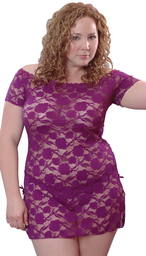 Womens Super Plus Size Stretch Lace Babydollmini Dress With Thong 5