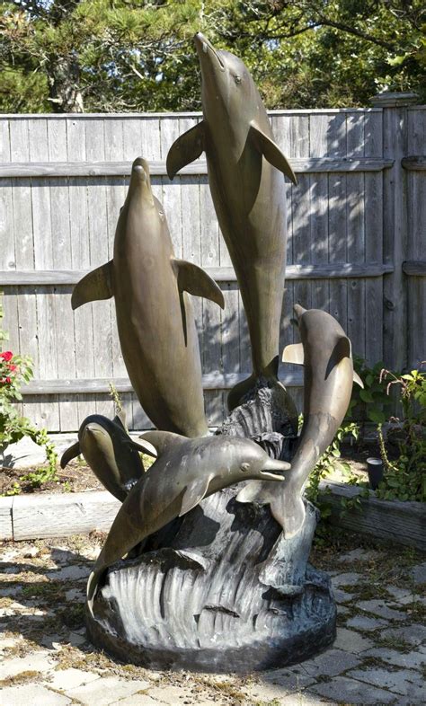 Lot Bronze Garden Sculpturefountain A Pod Of Five Leaping Dolphins
