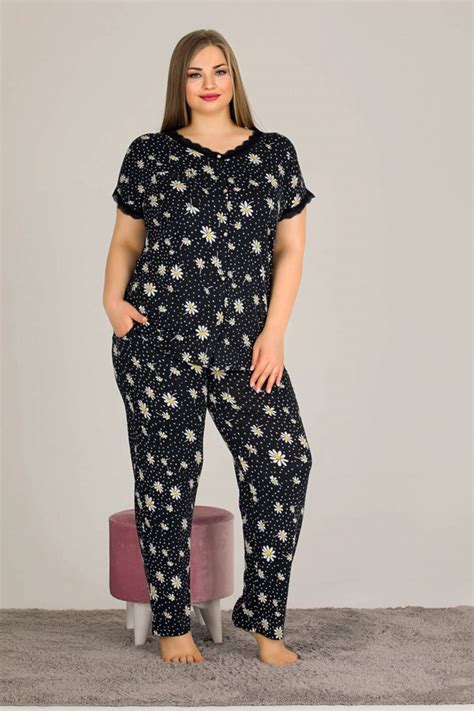 Lady 10810 Büyük Beden Çiçekli Kadın Pijama Takımı