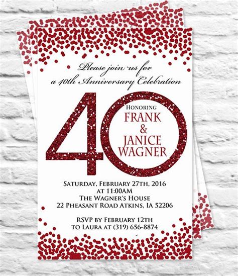 Free 40th Wedding Anniversary Invitations Templates Printable Templates