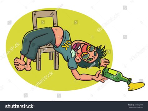 Cartoon Drunk Man With Bottle Lying On A Chair Illustration