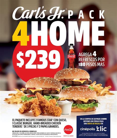 Promoción Carls Jr Pack 4 Home Paquete Familiar Con Hamburguesas Chicken Tenders Papas Y