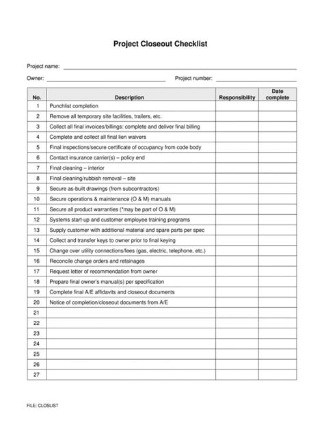 Explore Our Example Of Project Closeout Checklist Template Checklist