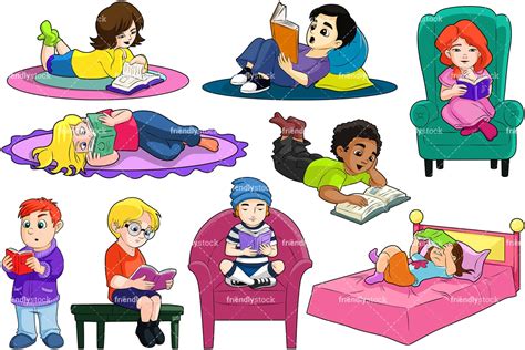 Kids Reading Books Cartoon Vector Clipart Friendlystock