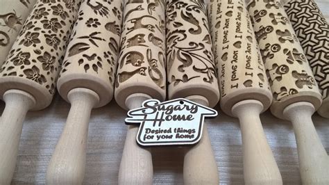 Handmade Wooden Rolling Pin Set Of 5 Small Laser Cut Embossing Etsy