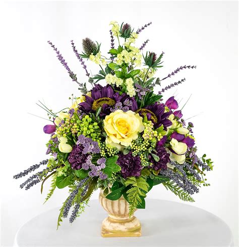 Buy 4pcs artificial fake grass plants flowers faux plastic wheat grass outdoor uv resistant greenery shrubs plant for outdoor planters wedding indoor outside hanging home garden décor: Artificial flowers bouquet in purple and yellow tones faux ...