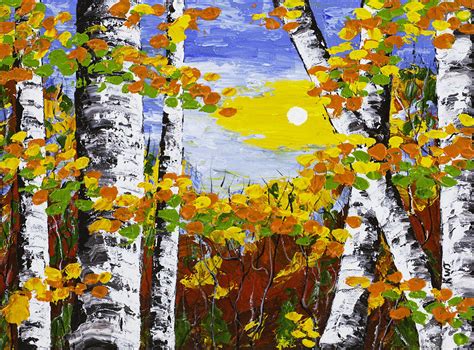White Birch Trees In Fall Abstract Painting Painting By Keith Webber Jr