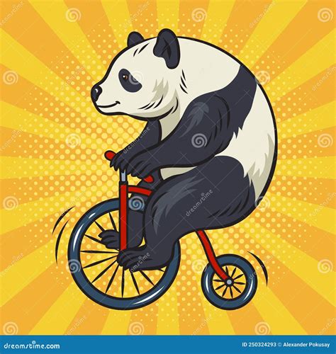 Panda Bear On Bicycle Comic Book Pop Art Raster Stock Illustration