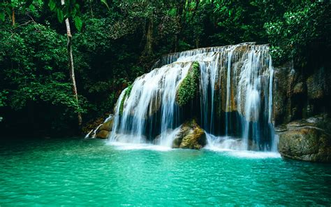 Download Wallpapers Beautiful Waterfall Secret Places Jungle Rainforest Thailand Turquoise