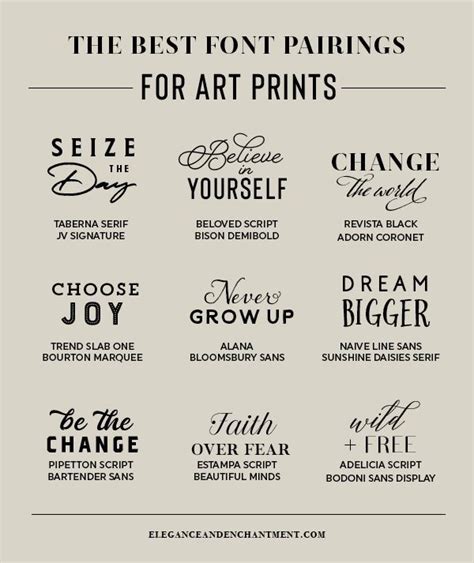 the best font pairings for art prints are shown in black and white with different font