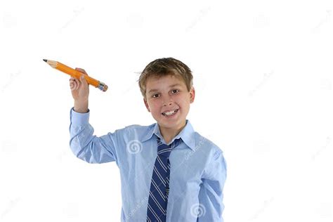 Smiling Schoolboy Holding A Pencil Stock Image Image Of School