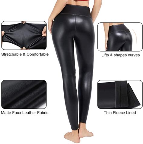 Tagoo Faux Leather Leggings For Women Sexy Black High Waisted Pleather
