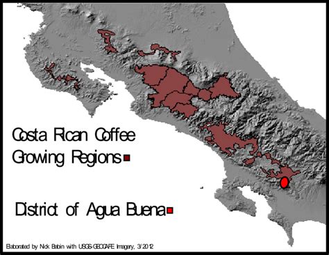 2 Digital Relief Map Of Costa Rica With Coffee Regions And Agua Buena