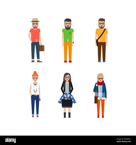 Hipster Girls And Boys Cartoon Icons Isolated On White Vector