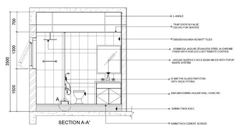 A Section View Of 3400x2400mm Bathroom Is Given In This