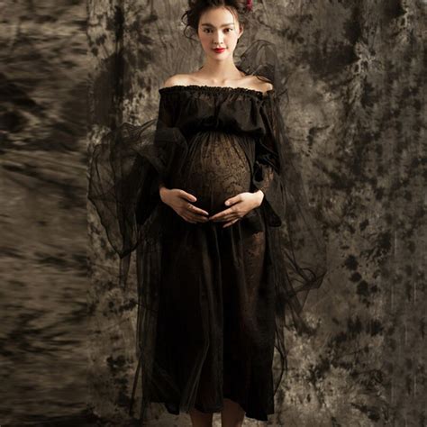 2018 Maternity Pregnant Dress Photography Props Sexy Long Black Volie