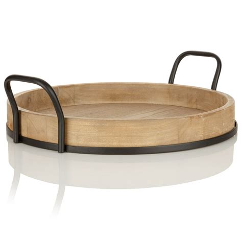 Better Homes And Gardens Round Rustic Brown Wood Serving Tray With Metal