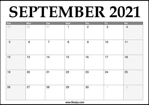 2021 September Calendar Printable Download Free