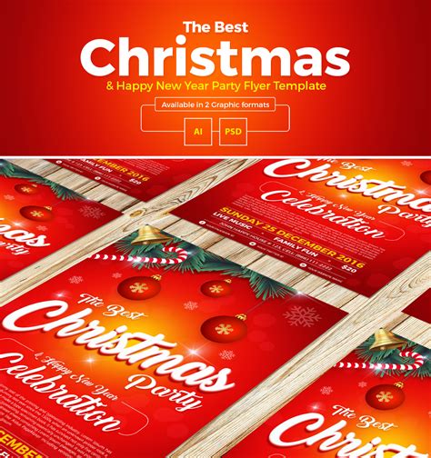 Vector live music illustration template for invitation poster, promotional banner, brochure, or greeting card. Free Christmas & Happy New Year Party Flyer Template in Ai ...