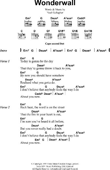 Wonderwall was a massive hit and it's lots of fun to play and great for working on your strumming! Wonderwall - Guitar Chords/Lyrics | zZounds