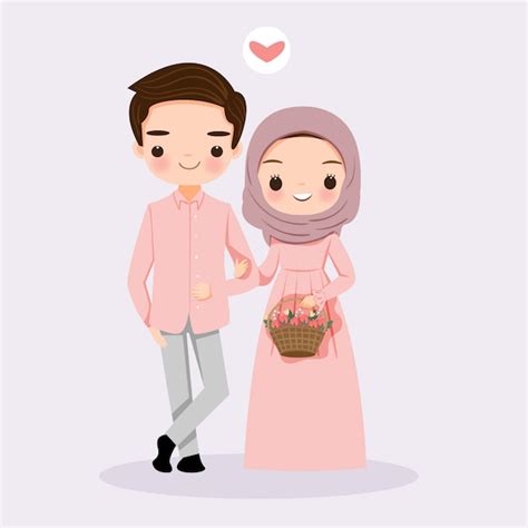 Premium Vector Cute Muslim Couple With Flower