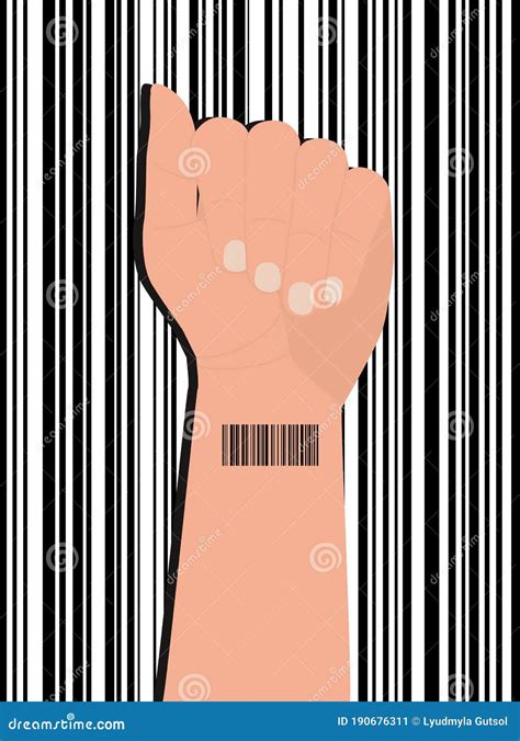 Barcode On Wrist Of Human Hands Concept Of Global Digitalization And