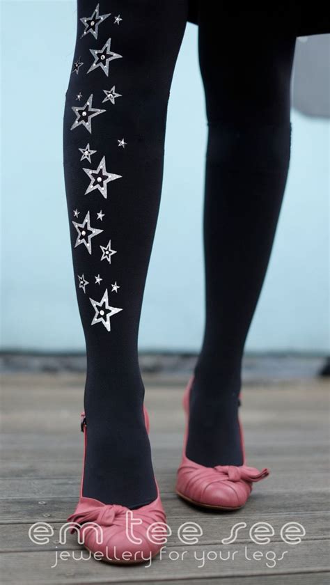 Printed Star Tights Embellished With Clear Rhinestone Via Etsy