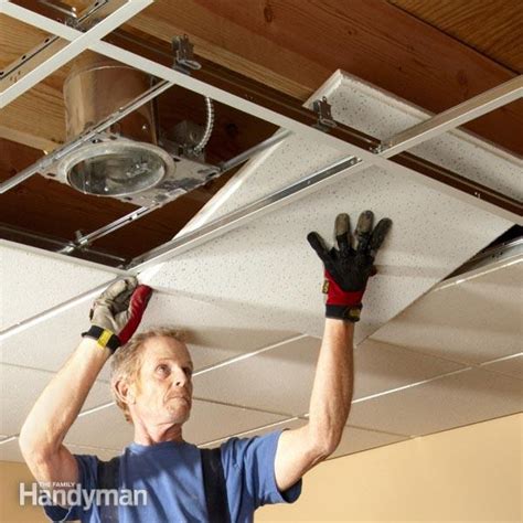 The suspended ceiling systems of aluminum are an ideal solution for bathrooms and kitchens reforms. Drop Ceiling Installation Tips | The Family Handyman