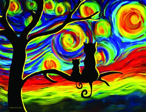 Starry Night Black Cat Wall Art Of Van Gogh Painting For Dorm Etsy