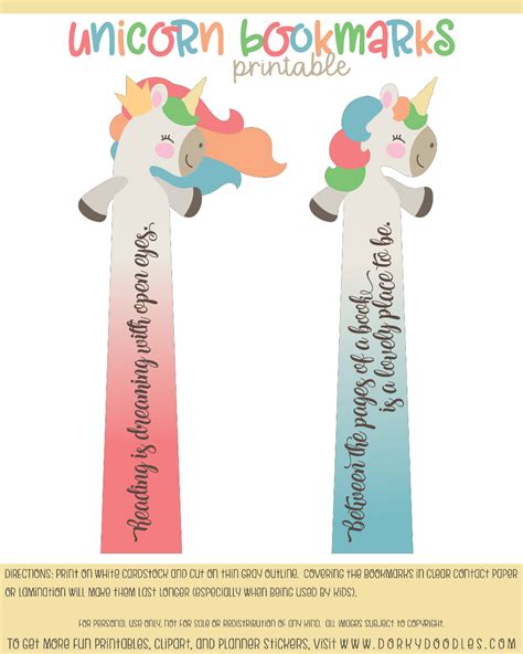 Unicorn Bookmarks Printable Printable Templates