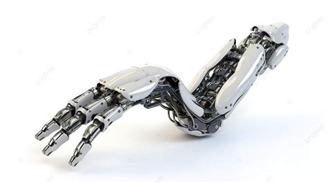 اليد الروبوتية في تقديم 3d مد يدها بالمقابلة مع الخلفية البيضاء يد الروبوت ذراع الروبوت إنسان