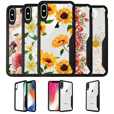 For Apple Iphone Xs Max Clear Case With Black Silicone Edges Floral