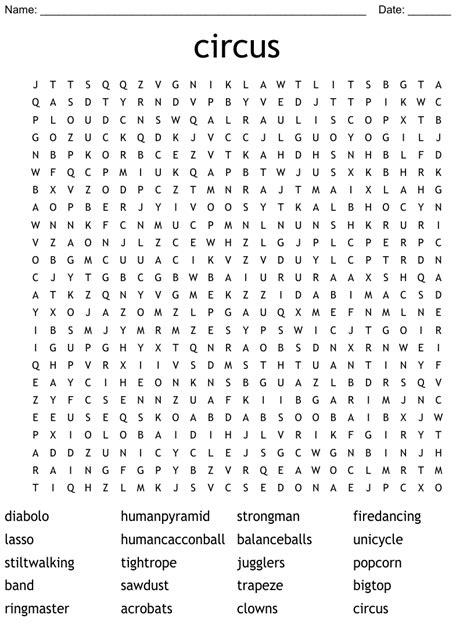 Circus Word Search Wordmint