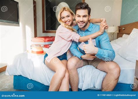 Girlfriend Hugging Boyfriend And He Showing Stock Illustration