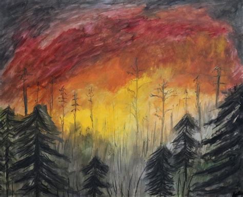 Wildfire Watercolor Painting Fire Painting Natural Disasters Art