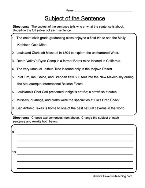 subject of the sentence worksheet have fun teaching worksheets library